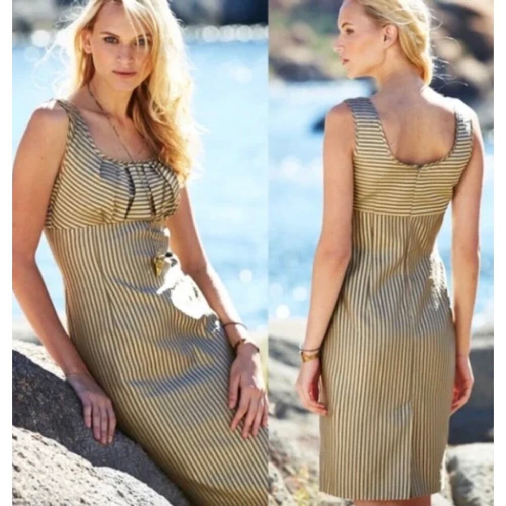 Peruvian Connection Gold Sheath Callista Stripe Empire Waist dress - size 6 - OC